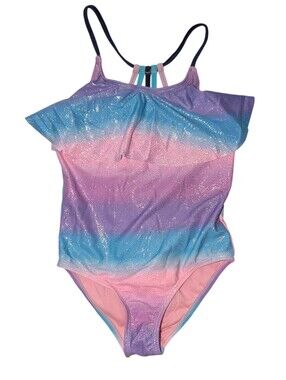 Limited Too Glitter Ombre One Piece Swimsuit Girls 6X Pastel Mermaid Swim Y2K